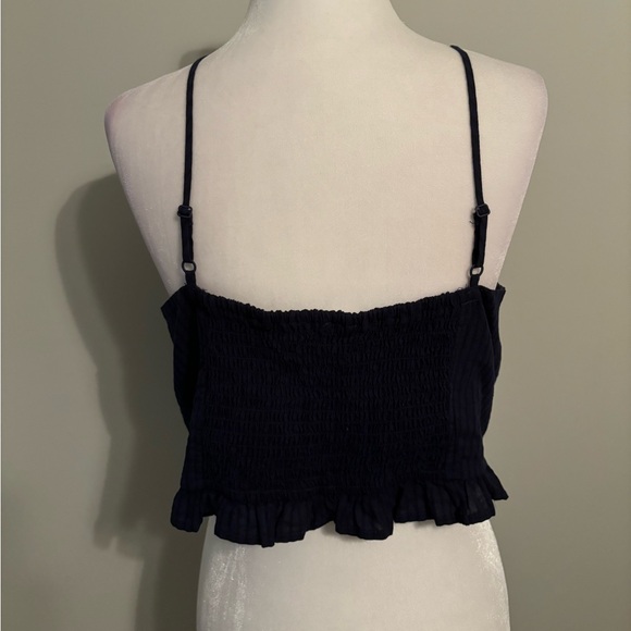 NWOT AERIE Tie-Front Woven Lace-Up Crop Top in Navy Stripe - Picture 8 of 9